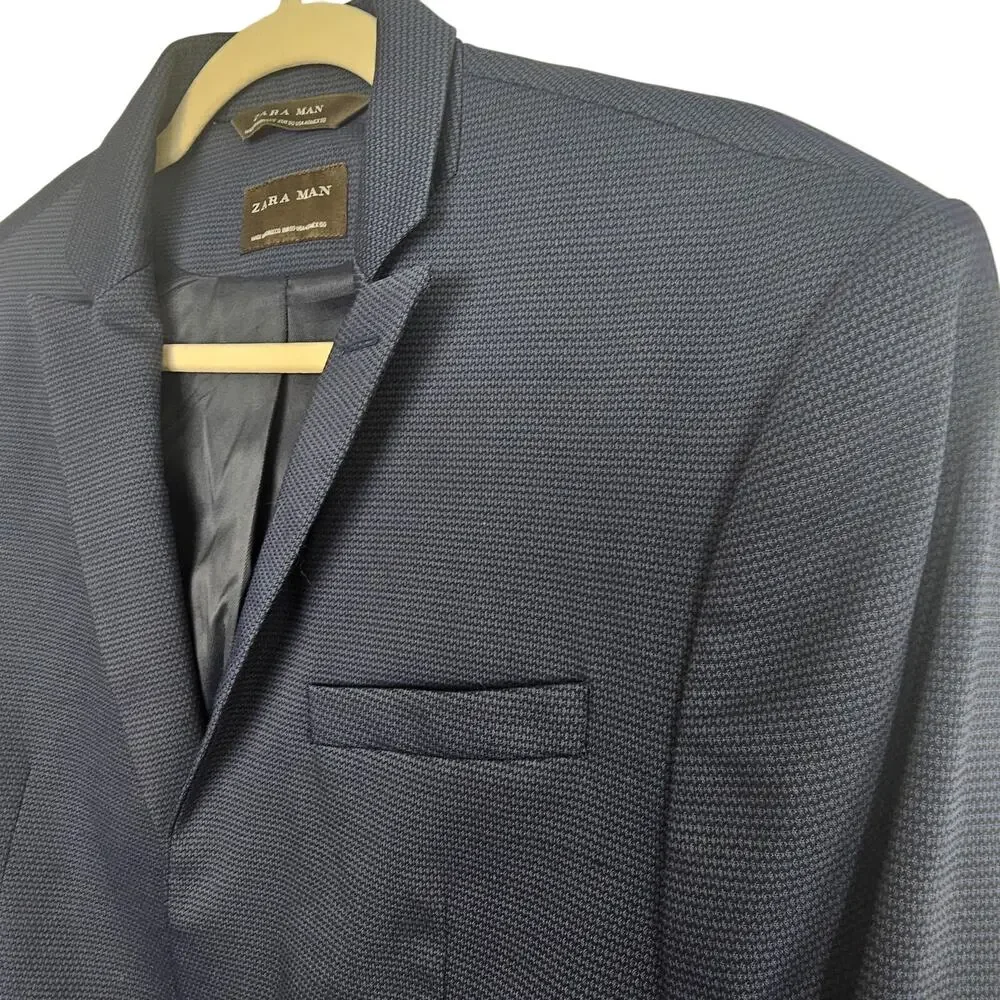 Zara Mens Blazer Size 40 Navy Blue Two Button Wedding Guest Office Business Work